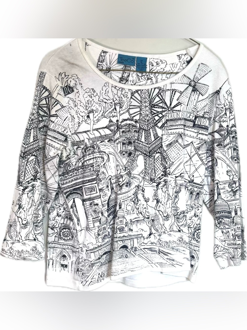 Vintage TeeCo Paris France Rendezvous Cityscape T Shirt Top Landmarks Cotton XL - Picture 4 of 4